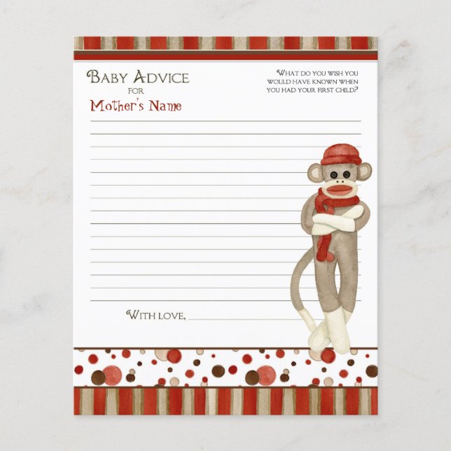 Papier Sock Monkey, Tricycle, Conseil Baby shower Garçon (Devant)
