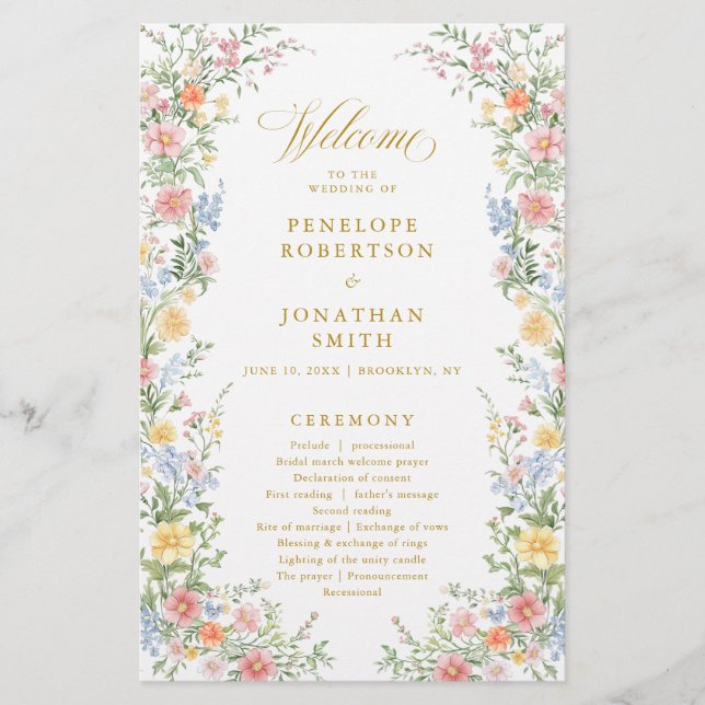 Papier Soft Pastel Ornate Spring Gold  Wedding Program  (Devant)