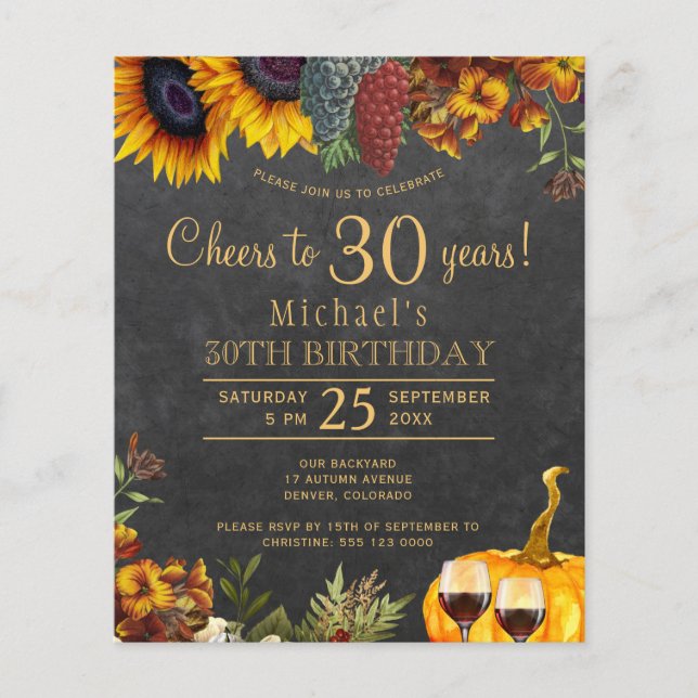 Papier Soirée de 30 ans d'automne rustique 30e anniversai (Devant)