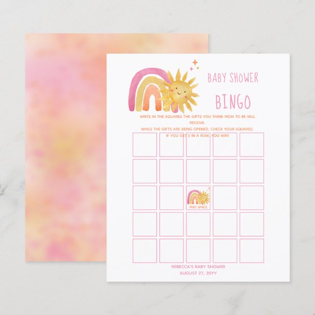 Papier Soleil | Rainbow Sunshine Baby shower Bingo Invita (Devant / Derrière)