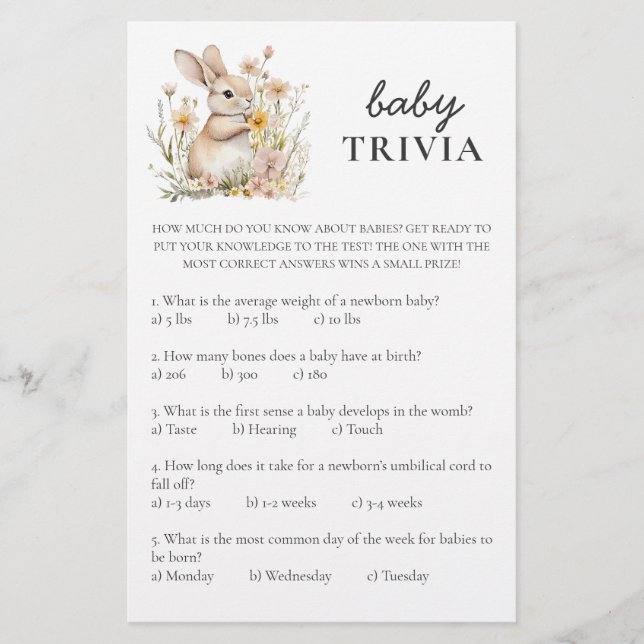 Papier Somebunny Baby shower Jeu : Trivia bébé (Devant)