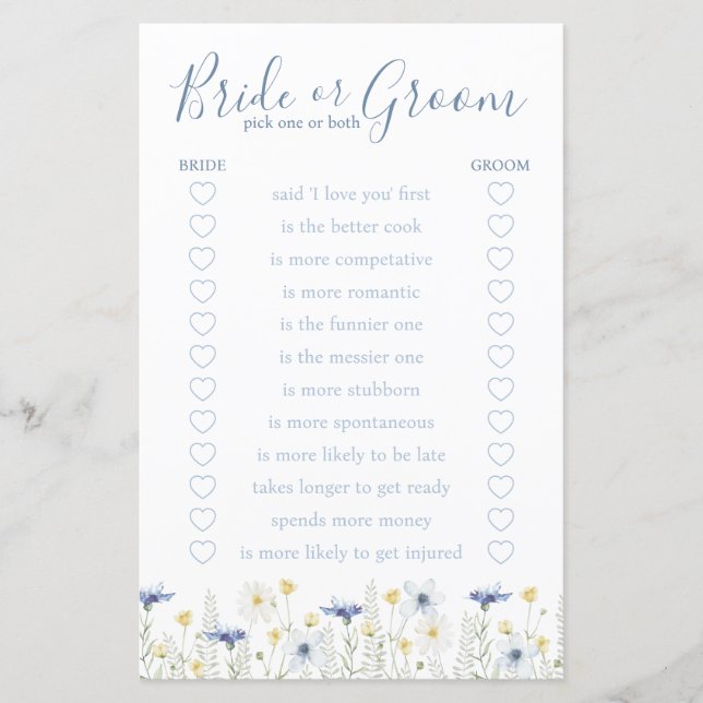 Papier Something Blue Bride or Groom Game (Devant)