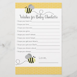 Papier Souhaits d'abeille gris et jaune pour bébé