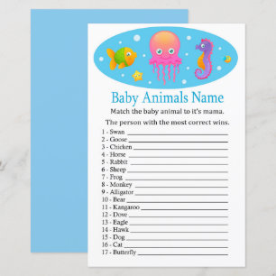 Papier Sous la mer Bébé Animaux Nom Jeu