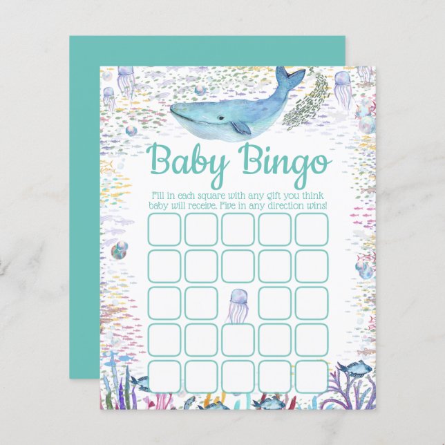 Papier Sous la mer | Bingo de Baby shower à thème océaniq (Devant / Derrière)