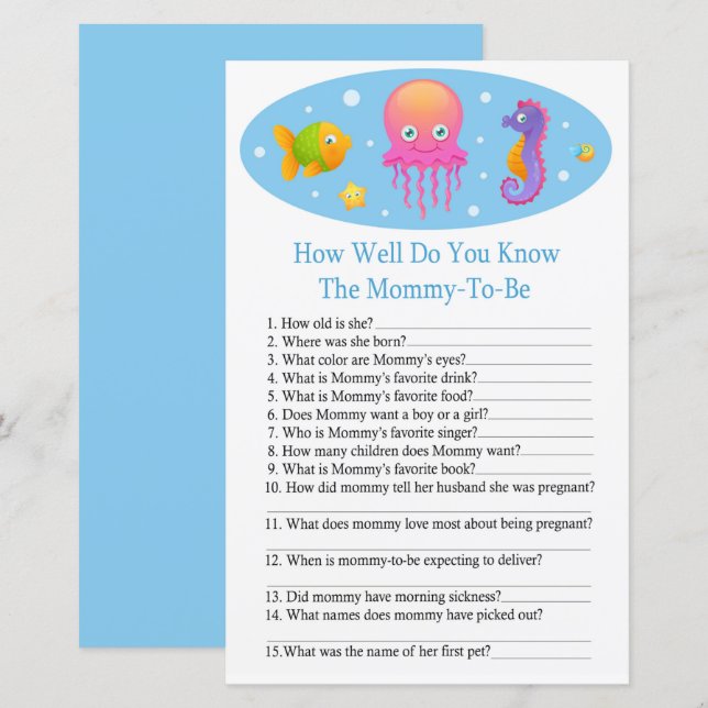 Papier Sous la mer Comme vous connaissez bien baby shower (Devant / Derrière)