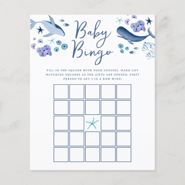 Papier Sous le Sea Blue Boy Whale Baby Bingo Jeu (Devant)