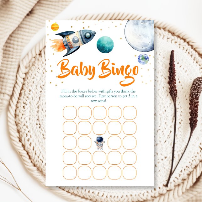 Papier Space Baby Shower Bingo Game Card Rocket Ship  (Créateur téléchargé)