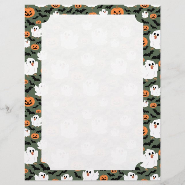Papier Spooky Cute Ghost Chickens with Pumpkins Card (Devant)