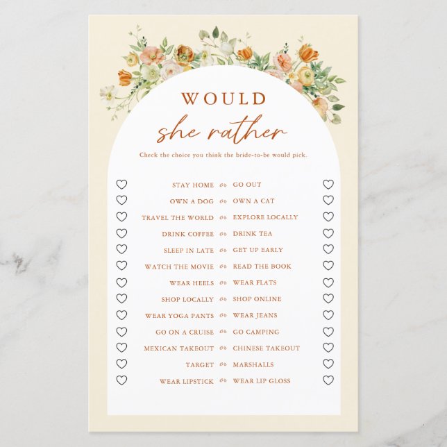 Papier Spring Floral Voudrait-Elle Plutôt Fête des mariée (Devant)