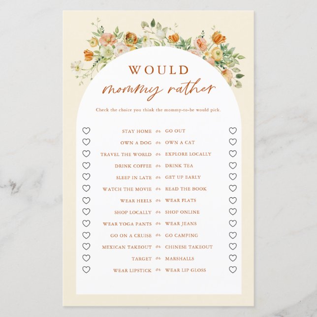 Papier Spring Floral Voudrait Mommy Plutôt Baby shower Je (Devant)