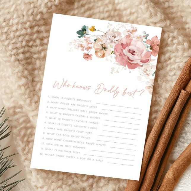 Papier Spring Wildflower Shower Who Knows Daddy Game (Wildflower Baby Shower Game)