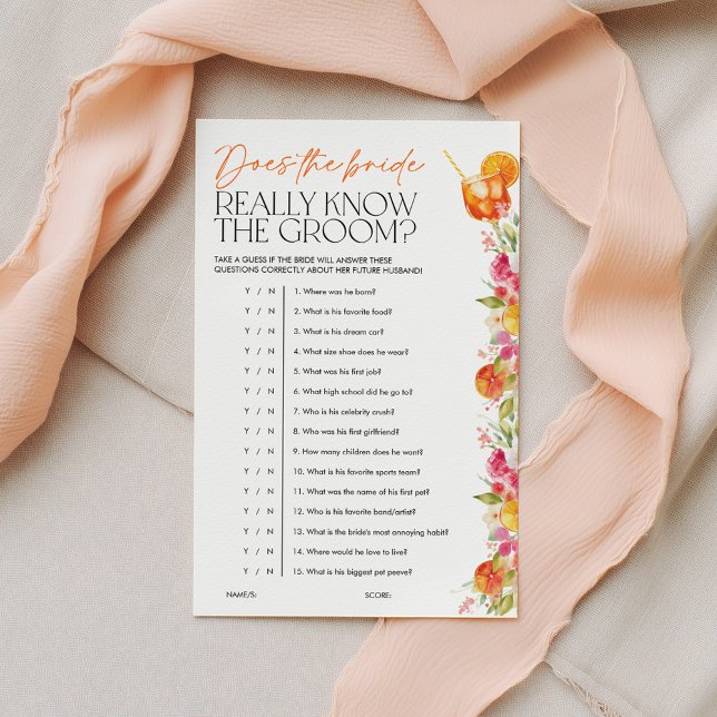 Papier Spritz Citrus Bridal Shower Games Bride Know Groom (Does the Bride really know the groom? First spritz Bridal Shower Game )