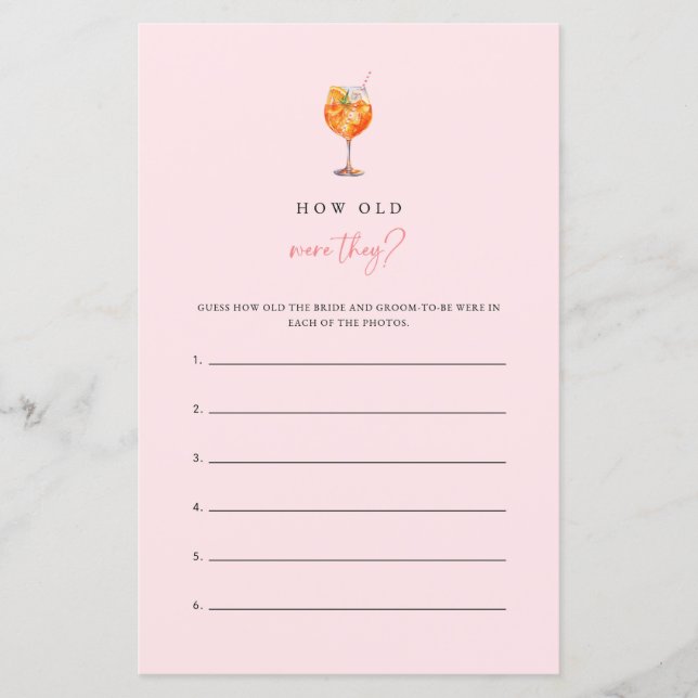 Papier Spritz How Old Were They Bridal Shower Game (Devant)