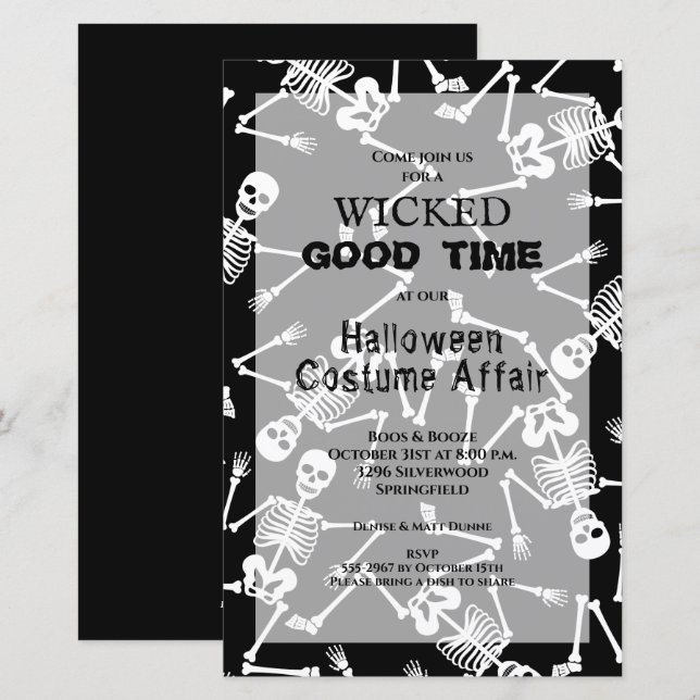 Papier Squelettes Budget Halloween Invitations (Devant / Derrière)