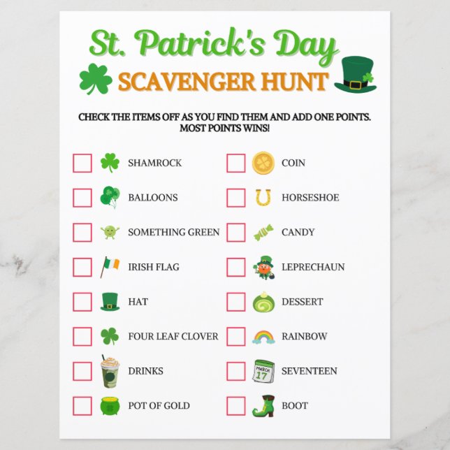 Papier St. Patrick's Day Scavenger Hunt Game (Devant)