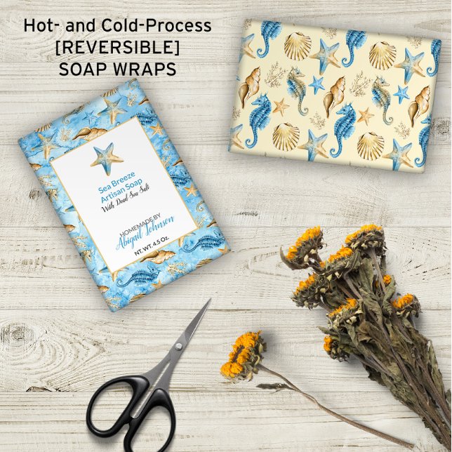 Papier 🐚 Starfish Sea Shells Ivory & Blue Soap Wrap (🐚 Starfish Sea Shells Ivory & Blue Soap Wrap (No Minimums)
)