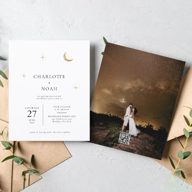 Papier Stars de lune d'or céleste Photo QR Code Mariage (Créateur téléchargé)