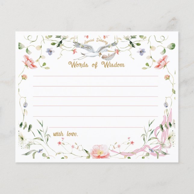Papier Stork Fleur sauvage Ruban Mots de sagesse Conseil (Devant)