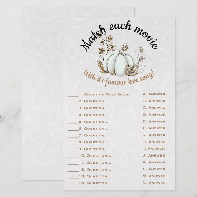 Papier Storybook Gold White Citrouille Match de mariée je (Devant / Derrière)