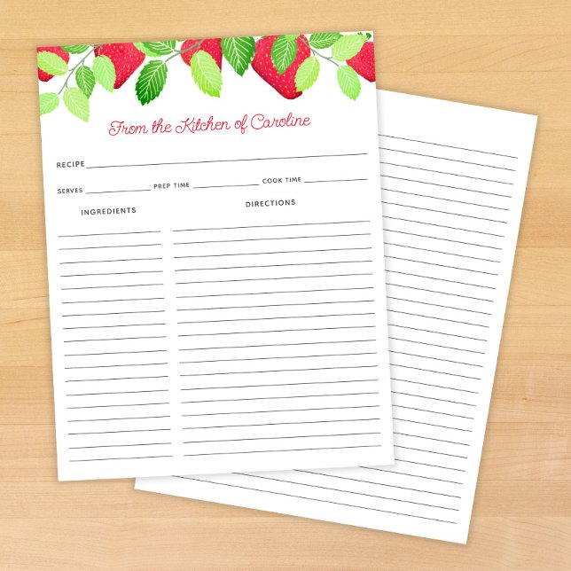 Papier Strawberries Red Berry Recipe Card Binder Insert (Créateur téléchargé)
