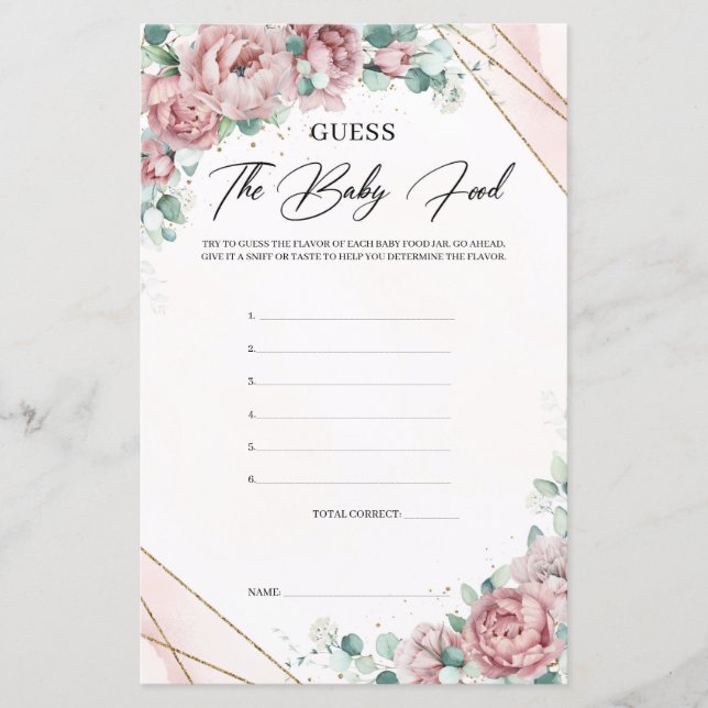 Papier Style boho blush floral or Guess The Baby Food (Devant)