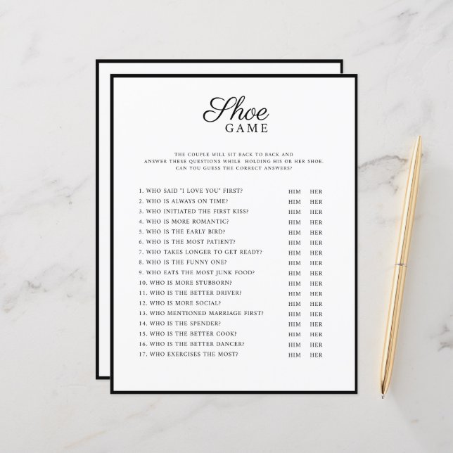 Papier Style moderne mariage Games. (Devant/Arrière en situation)