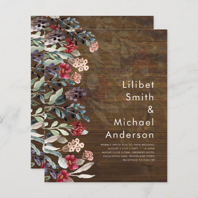 Papier Sublime Bourgogne Bleu Fleur sauvage Élégant Maria (Devant / Derrière)