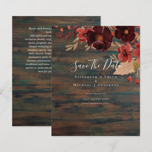 Papier Sublime Bourgogne Floral Mariage SAVE DATES Budget (Devant / Derrière)