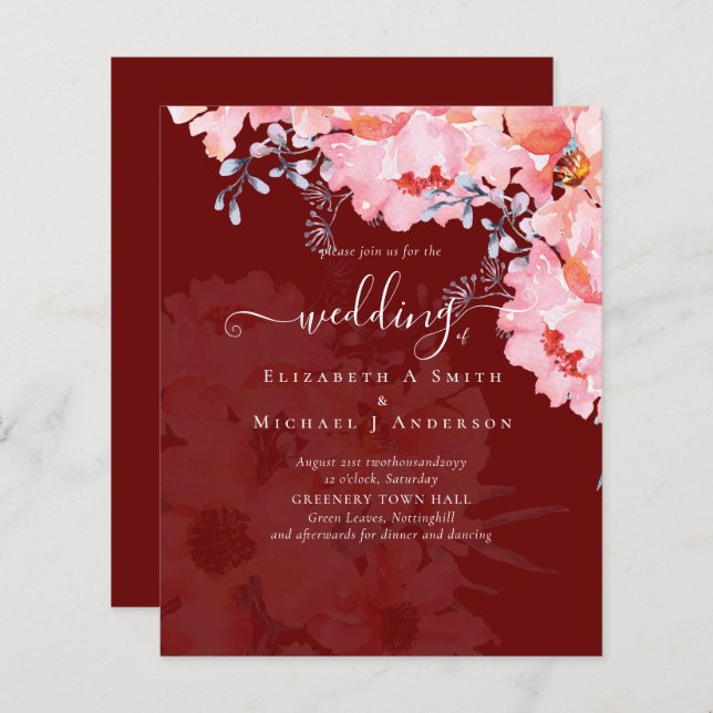 Papier Sublime MARIAGE en fleurs roses - BUDGET (Devant / Derrière)