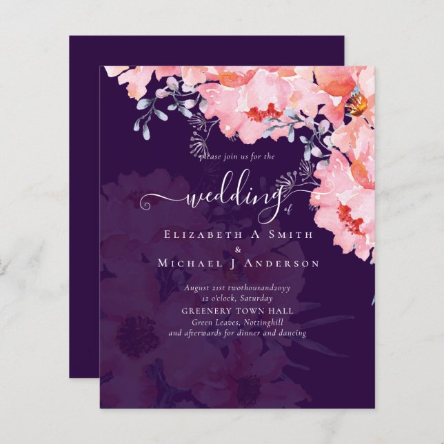 Papier Sublime MARIAGE en fleurs roses - BUDGET (Devant / Derrière)