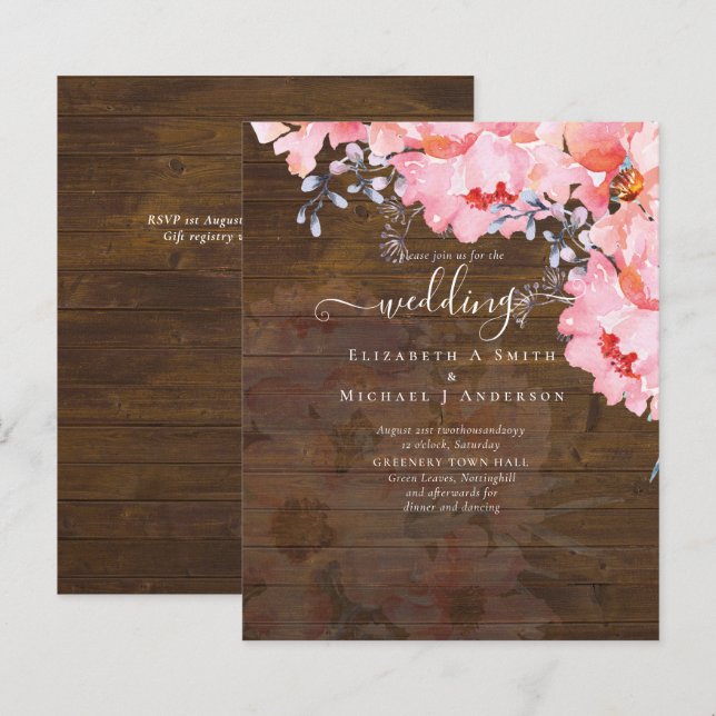 Papier Sublime MARIAGE en fleurs roses - BUDGET (Devant / Derrière)