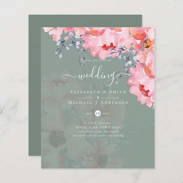 Papier Sublime MARIAGE en fleurs roses - BUDGET (Devant / Derrière)