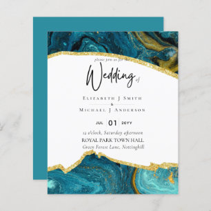Papier Sublime TURQUOISE OR Agate Style Mariage Invitatio