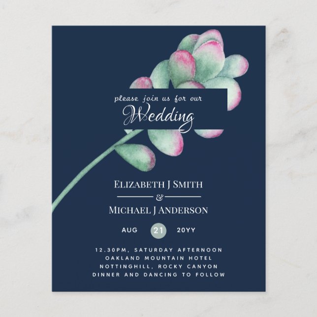 Papier Succulent Pink Blush Mint Green Budget Mariage (Devant)