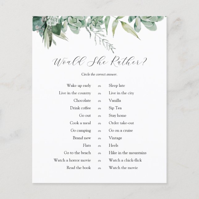 Papier Succulente et Eucalyptus préférerait elle jeu (Devant)