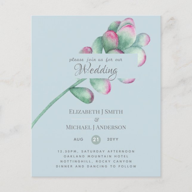 Papier Succulentes Rose Sauge Vert Menthe Mariage Économe (Devant)