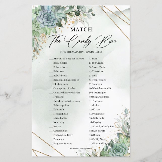 Papier Succulents eucalyptus or Match The Candy Bar (Devant)