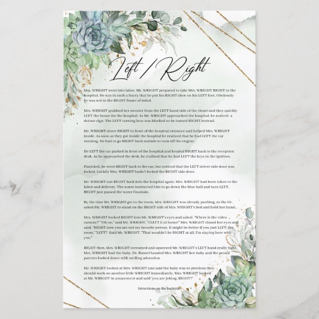 Papier Succulents verdure feuillage or cadre gauche droit (Devant)