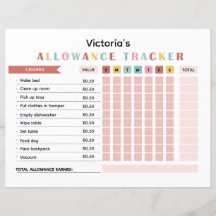 Papier Suivi d'Allocation Coloré pour les Corvées des Enf