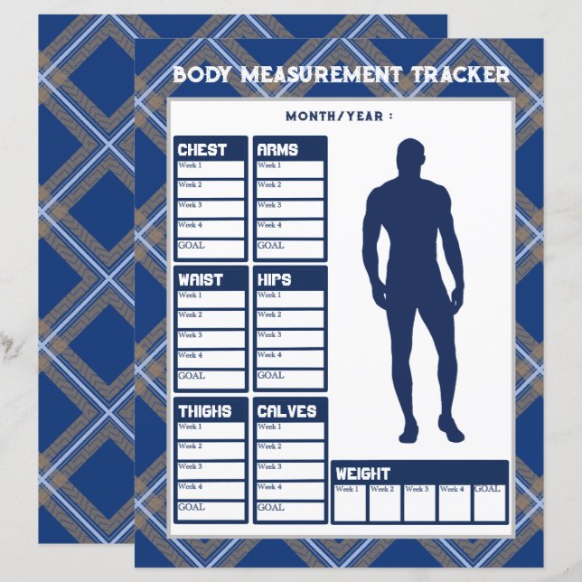Papier Suivi des mesures corporelles masculines Graphique (Devant / Derrière)
