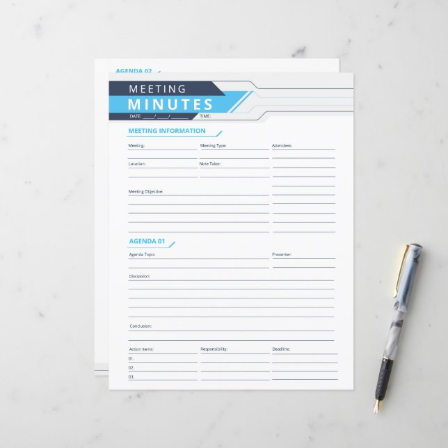 Papier Suivi des minutes de réunion (Devant/Arrière en situation)