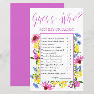 Papier Summer Floral Devine Qui Baby shower Jeu