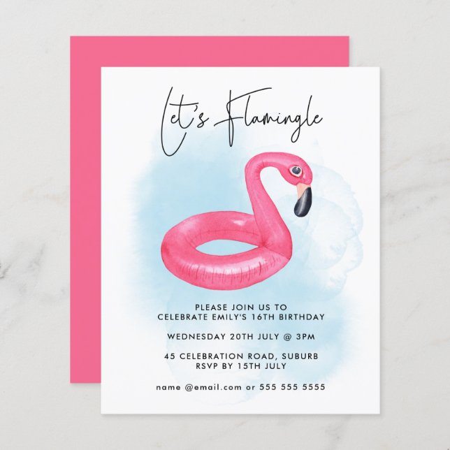 Papier Summer Pool Party Flamant rose rose Ado Anniversai (Devant / Derrière)