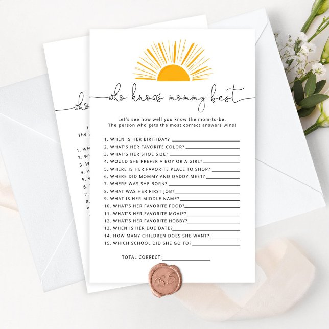 Papier Sun Qui connaît maman meilleur jeu de baby shower (Créateur téléchargé)