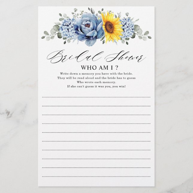 Papier Sunflower Dusty Blue Slate Peony Qui Suis-Je Jeu (Devant)
