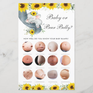 Papier Sunflower Elephant Douche Bébé ou Bière Belly Jeu