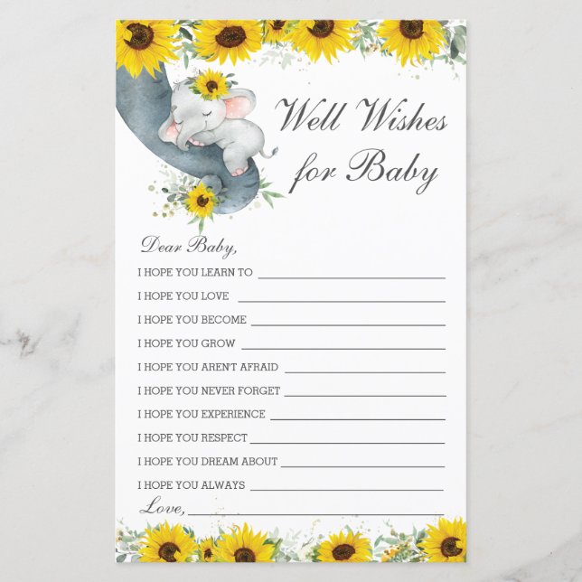 Papier Sunflower Elephant Wives for Baby Message (Devant)