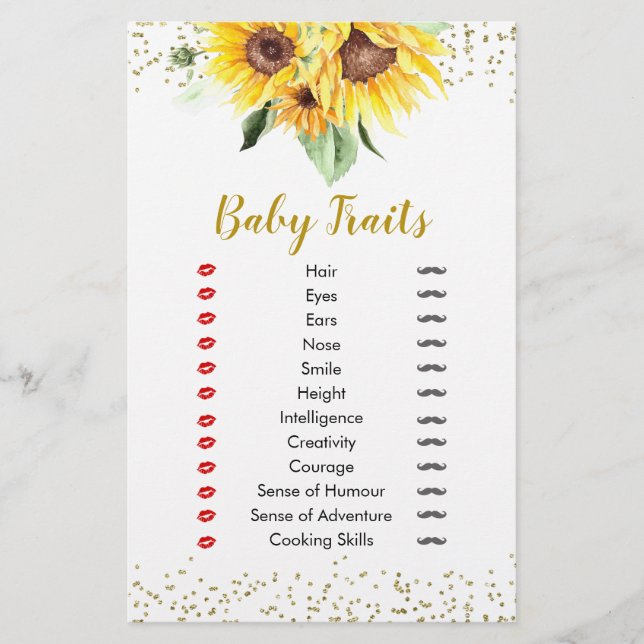 Papier Sunflower est sur le chemin Baby shower Baby Trait (Devant)
