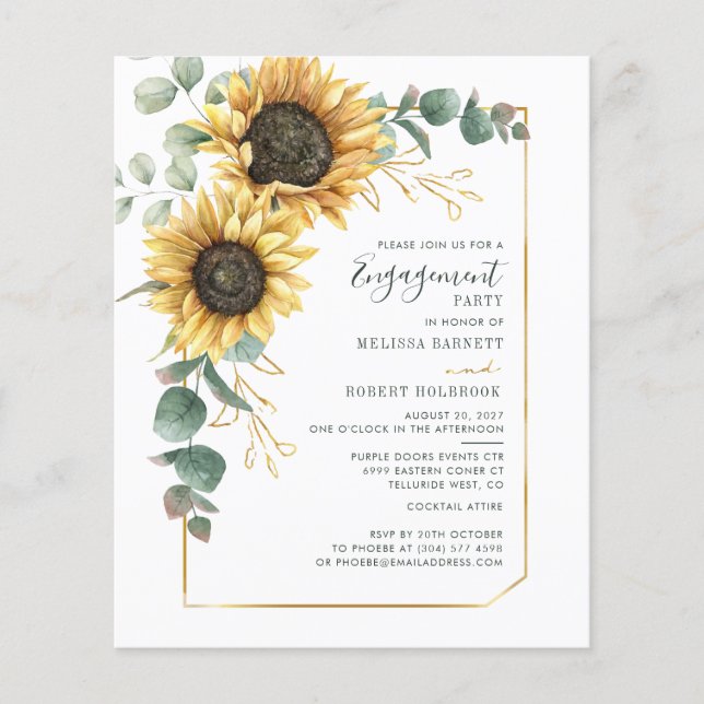 Papier Sunflower Eucalyptus Fiançailles photo Invitation (Devant)